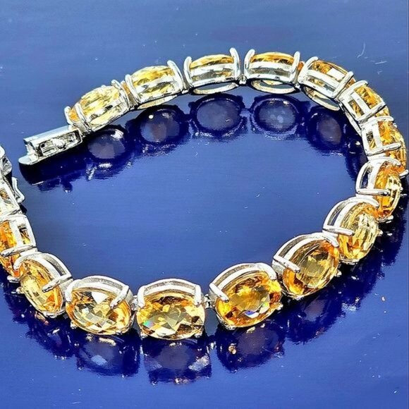 925 Sterling Silver Bracelet 18.5cm with 10x8mm Natural Citrine Gemstone - Picture 2 of 9